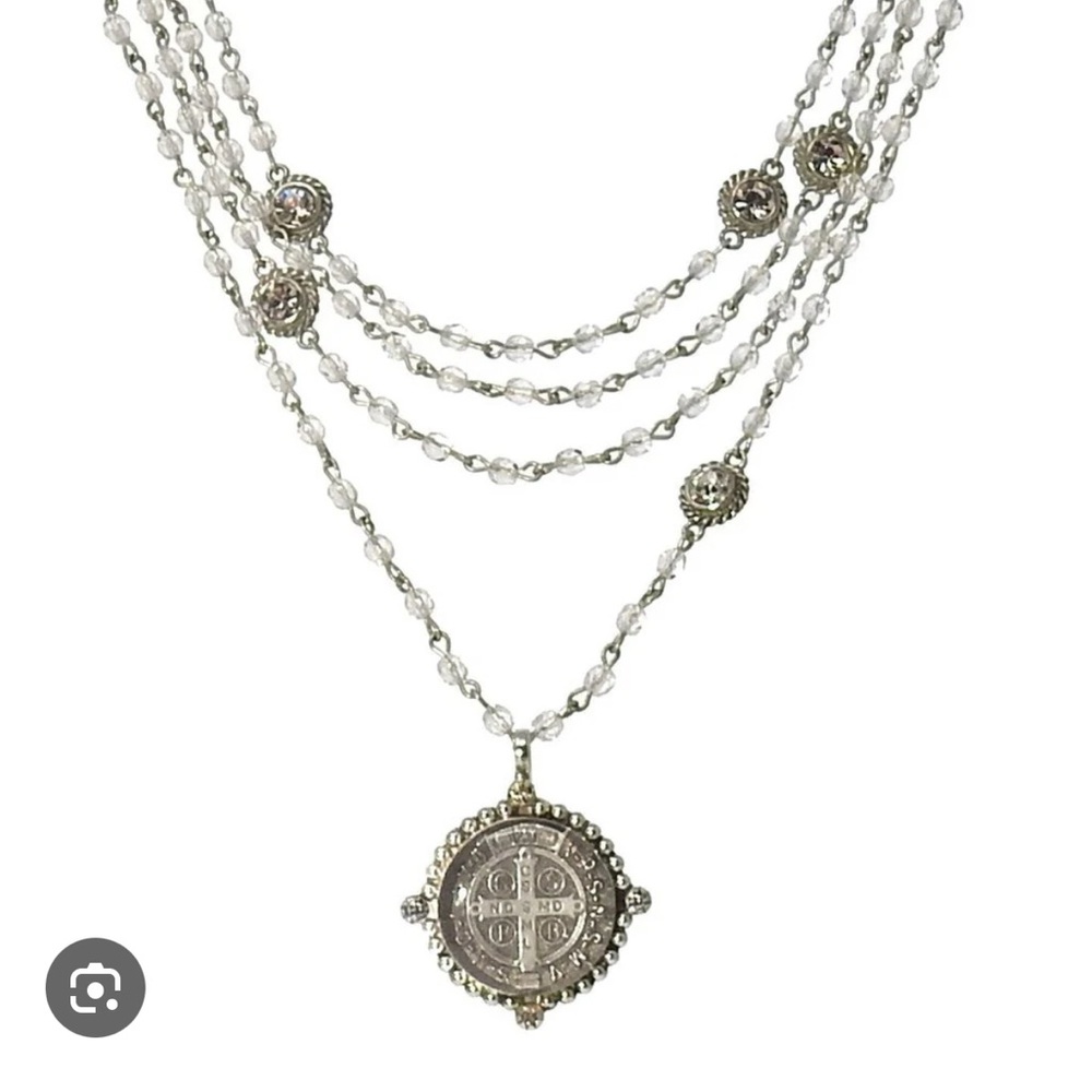 Virgins Saints & Angels Silver Layered Medallion Necklace